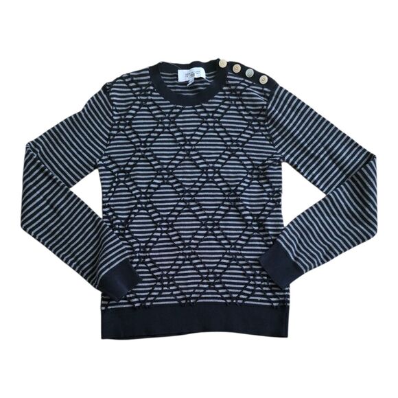 Derek Lam 10 Crosby Navy Geo Print Pullover Cotton Sweater S - Picture 2 of 6